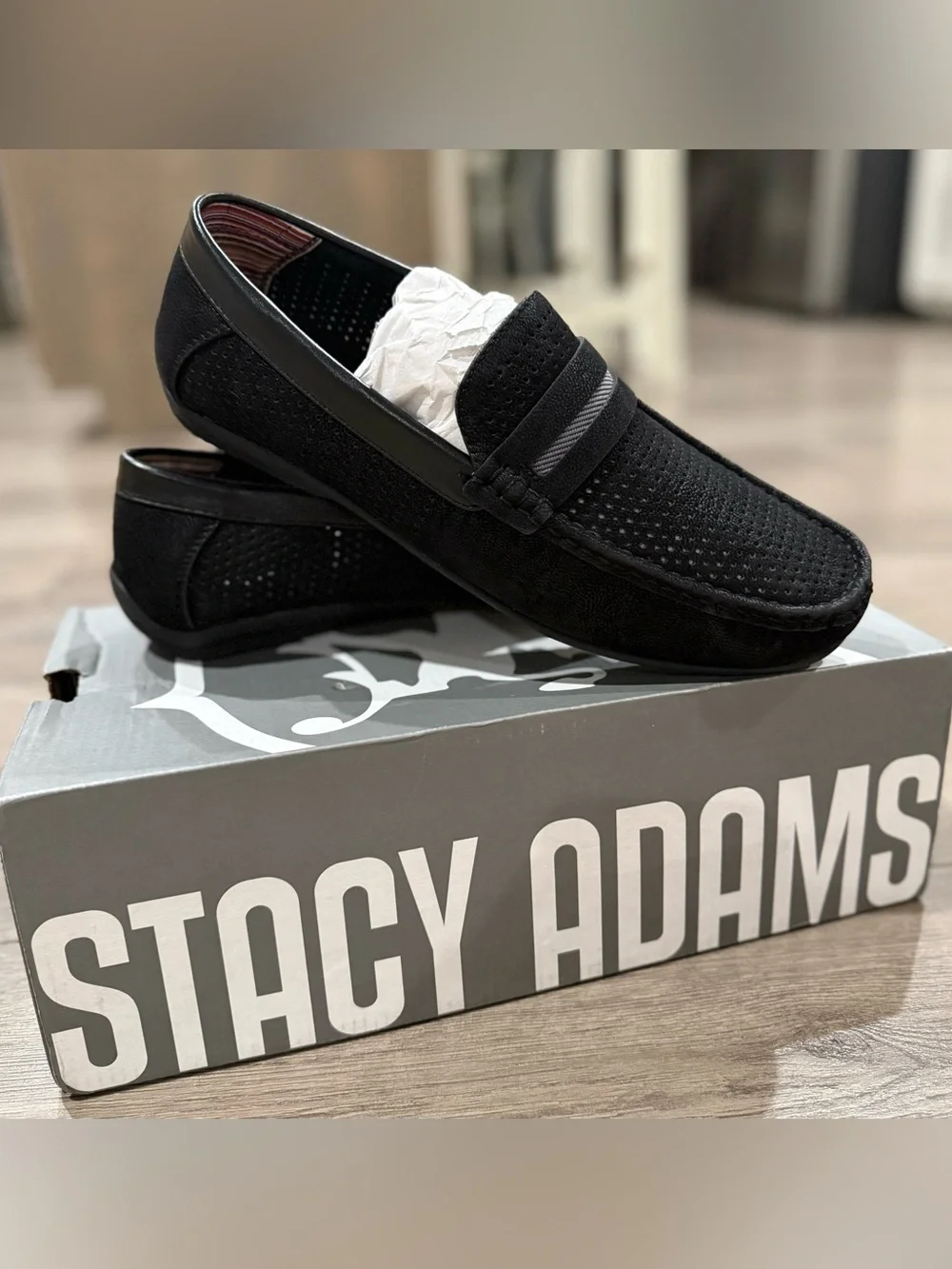 Stacy Adams Black Perforated Slip-On Penny Loafers